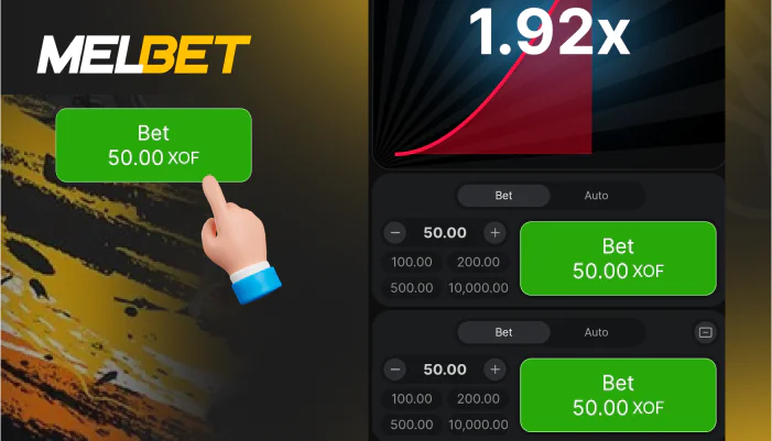 Placer un pari en utilisant le plus et le moins, étape 2
